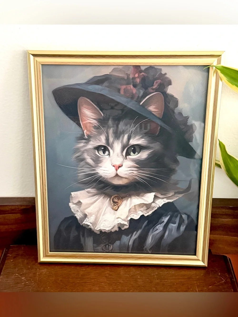 Dark Victorian Cat Portrait Canvas Art Print Gothic Gold Framed Wall Hang Art